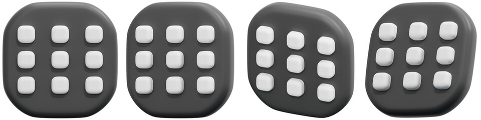 Set of Abstract 3D Icon Representing Game Dice with White Dots 3d Render Icon Illustration