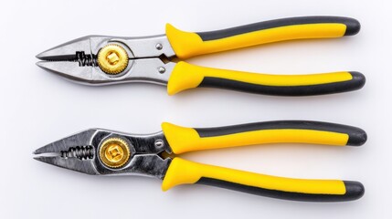 Obraz premium Isolated metal pliers with yellowblack rubber handles Clean white background and realistic tool texture