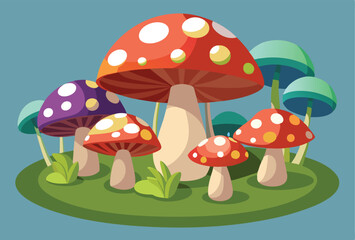 Obraz premium 3d mushroom group vector illustration
