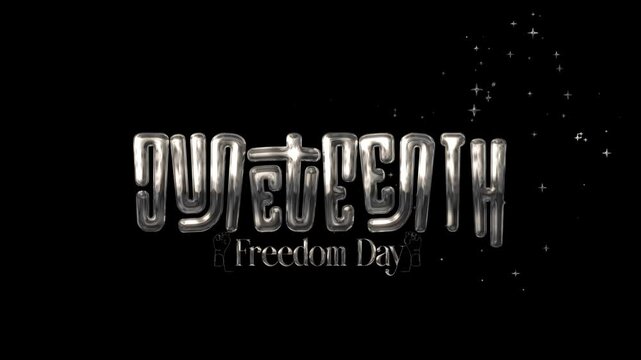 Juneteenth Freedom Day lettering text animation in silver with sparkling effects and transparent background