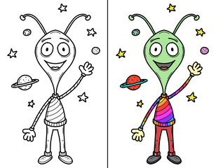 Alien, Au&szlig;erirdischer, Ausmalbild, Ausmalen, 