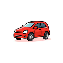 A cute and simple cartoon-style red car illustration in side angle view. This vector artwork is ideal for children's books, educational materials, automotive-themed graphics, mobile apps, and stickers