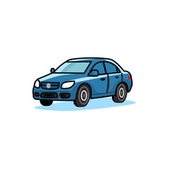 A playful cartoon-style blue car in a three-quarter front view. This vector illustration features a clean and simple design, perfect for educational materials, children's books.