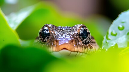 Snake Head Peeking Through Leaves