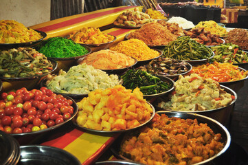 Lao people sale food vegan product buffet at local restaurant for laotian and foreign traveler...