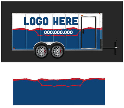 Enclosed Cargo Trailer Mockup with Blue and Red Design