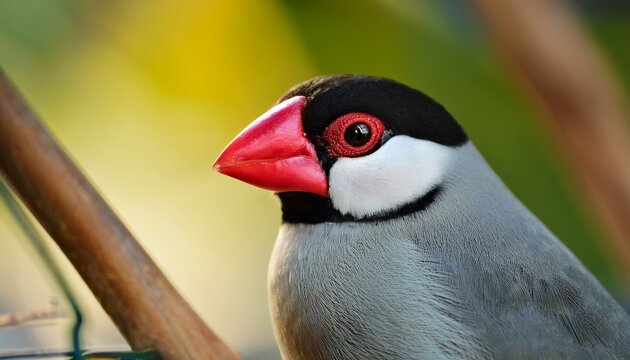 close up of java sparrow in aviary