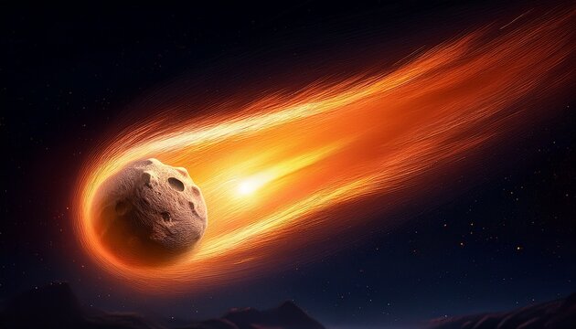 commet meteorite cartoon illustration long orange fire