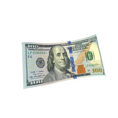 Transparent PNG 3D render of Single falling 100 dollar banknote with realistic textures and...