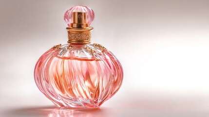 Rose gold perfume bottle for women isolated on white Elegant glass texture with floral fragrance concept