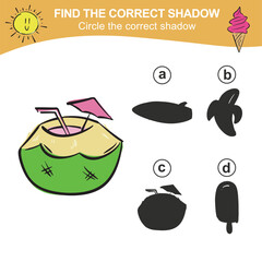 Find the correct shadow. Match the image with the shadow. Worksheet for kid. Educational printable worksheet. Simple gaming level for preschool kids. 