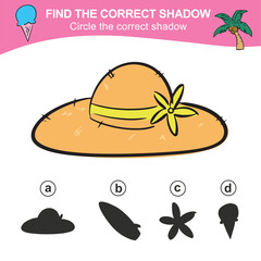 Find the correct shadow. Match the image with the shadow. Worksheet for kid. Educational printable worksheet. Simple gaming level for preschool kids. 