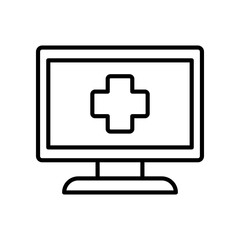 Outline Icon of a Computer Screen with a Medical Cross Symbol
