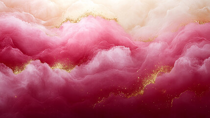 Pink cloudscape with gold glitter, dreamy abstract background
