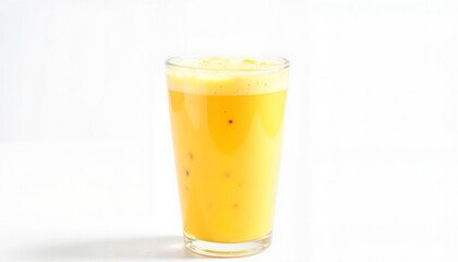Creamy mango milkshake against white background, refreshing indulgence
