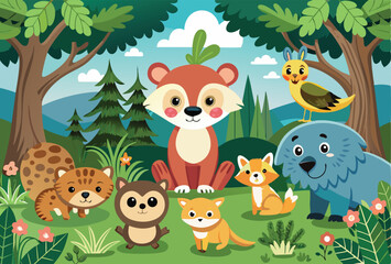 Naklejka premium Cute wild animals in the forest