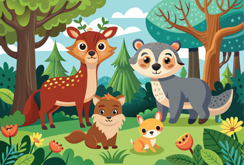 Fototapeta premium Cute wild animals in the forest