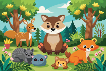 Naklejka premium Cute wild animals in the forest