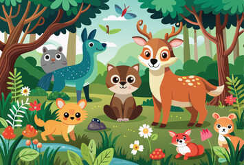 Cute wild animals in the forest