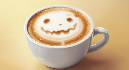Fototapeta premium Spooky Latte Art: A Halloween-themed latte features a whimsical skull design in the foamed milk, creating a playful and festive beverage.