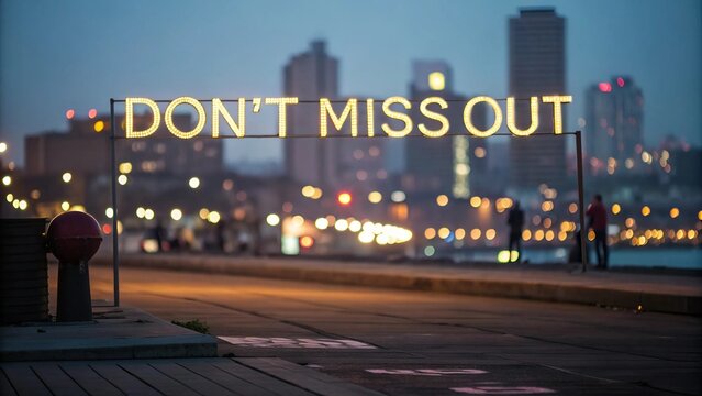 Neon sign displaying the words "don,t miss out" in bright colors against a dark light background	