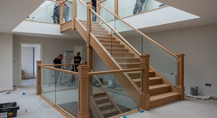 Modern Wooden Staircase Under Construction