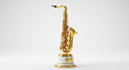 Naklejka premium A Gleaming Golden Saxophone Trophy on a Pedestal: Celebration of Musical Excellence