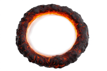  fiery volcanic ring with glowing center isolated on white background