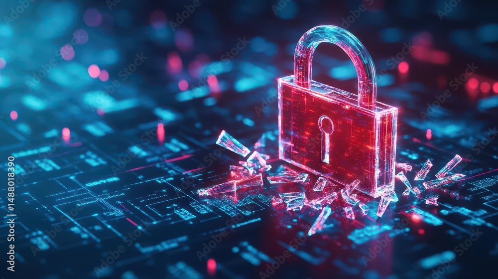 Poster intricate lock mechanism embedded within complex circuitry showcasing technology security and innova