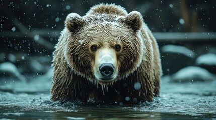 Obraz premium white bear in the middle of slightly melted snow