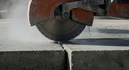 Concrete Cutting: Industrial Diamond Blade Slicing Through a Block