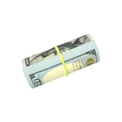 Transparent PNG 3D render of rolled 100 dollar banknotes with realistic textures and lighting. Isolated on alpha background, ideal for finance, design, marketing, and visual presentations.