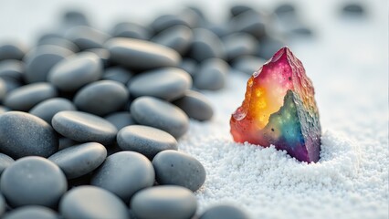 Rainbow Crystal Among Smooth Gray Stones