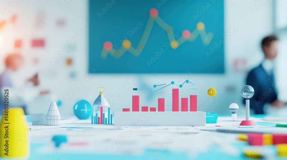 Poster architectural model displayed on a table with a thoughtful man observing in the background creating 