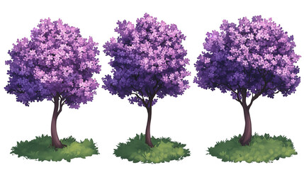 Obraz premium Enchanting trio of purple blossoming trees in spring illustration a symbol of renewal and on transparent background