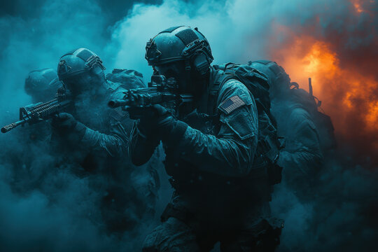 Soldiers advancing across battlefields.
