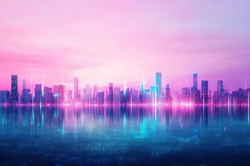 Fototapeta premium Vibrant City Skyline at Night Illuminated by Bright Lights Creating a Lively Urban Atmosphere with Skyscrapers and Starry Sky in the Background
