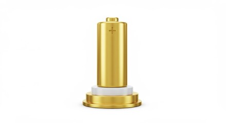 A dazzling golden battery trophy resting on a pristine white and gold pedestal