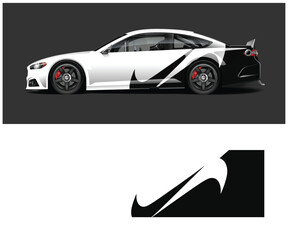 White and Black Race Car Design with Abstract Stripes