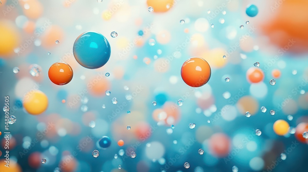 Poster vibrant and colorful bubbles floating against a soft gradient background creating a playful atmosphe