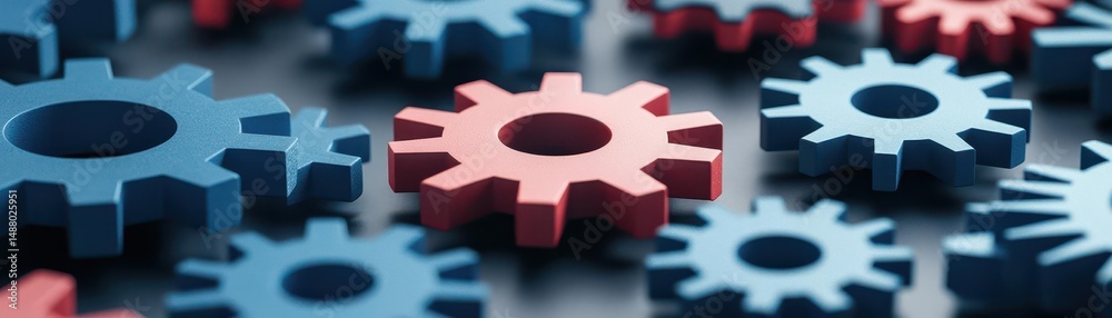 Poster intricate mechanism of interlocking gears in motion illustrating precision engineering and industria