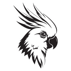 Cockatoo line art silhouette vector illustration, Black silhouette of cockatoo head, Bird silhouette