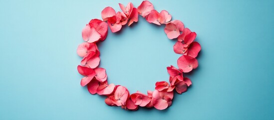 Obraz premium Pink Petal Wreath on Blue Background