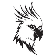 Cockatoo line art silhouette vector illustration, Black silhouette of cockatoo head, Bird silhouette