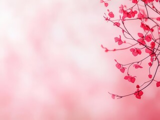 Fototapeta premium Vibrant Branch Adorned with Lush Red Flowers in Full Bloom Surrounded by Green Leaves Creating a Lively and Colorful Springtime Atmosphere