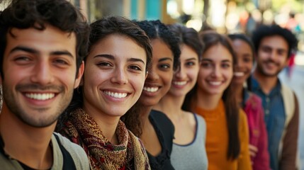 Collection of smiling people in various settings, from parks to cafe