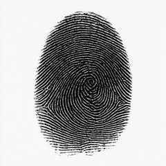Detailed high-resolution fingerprint illustration in black and white, showcasing unique ridge patterns and whorl design