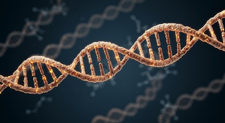 Glowing Copper DNA Helix Against Dark Background