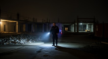 Night Security Guard at Construction Site