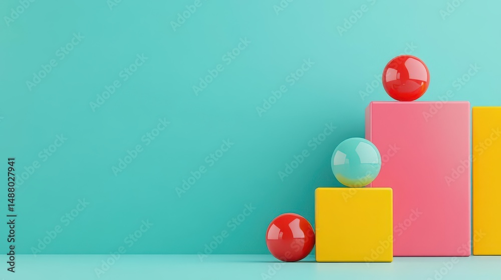 Poster vibrant and colorful bar chart displaying data insights with a bright red ball resting on top symbol